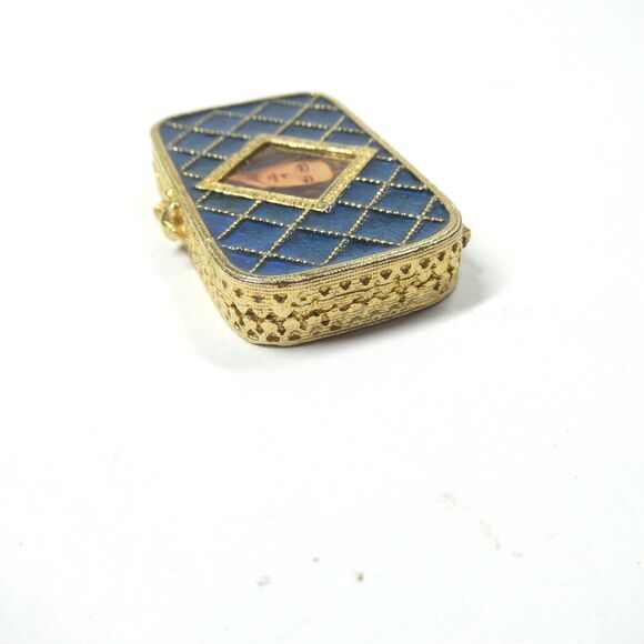 Estee Lauder Pillbox Perfume Compact Vintage Enamel Blue Goldtone - Picture 3 of 8